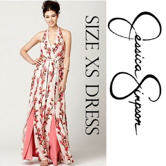 Jessica Simpson Floral Dress Maxi Halter Top Size XS Extra Small Bridal Wedding - Picture 1 of 16